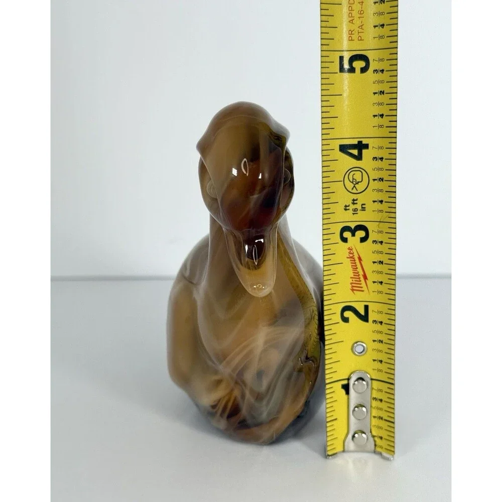 Imperial Glass Slag Duck Figurine Heisey Caramel Slag Wood / Mother Duck 4.5”x6”